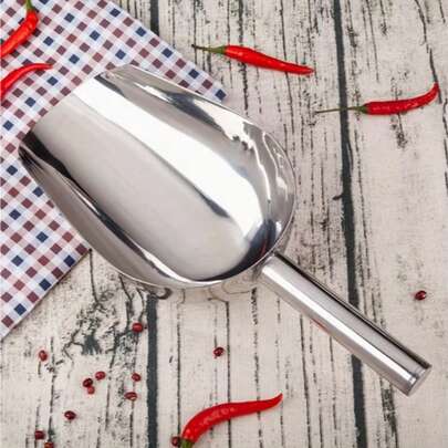 Heavy-Duty Stainless Steel Ice Scoop - 8-Inch Large Heavy Base & Long Handle, Multi-Purpose Manual Scooper For Ice, Dog Food, Cat Food, Cereal, Flour, Sugar, Beans, Rice, Popcorn - Dishwasher , Durable & Hygienic Design With Rounded Edges - Ideal For Home, Parties, Weddings, Pet Feeding - Easy-Grip Ergonomic Handle, Corrosion-Resistant, Food- (No Power Required)