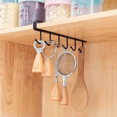 6-Hook Multifunctional Kitchen Storage Rack - Iron Organizer Shelf, Suitable For Cups, Mugs And Clothes In Kitchen And Dining Area