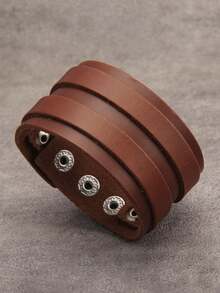 1 chiếc vòng tay da hai lớp phong cách retro tối giản, kiểu punk, unisex, có thể điều chỉnh. - màu nâu - Xem 15