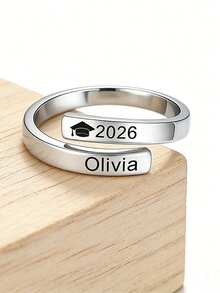 suteyi Customized 2026 Graduation Ring, Stainless Steel Hollow Design. Can Be Customized With Your Name And Graduation Date, A Personalized Graduation Gift For Teachers And Classmates - Multicolor - View 4