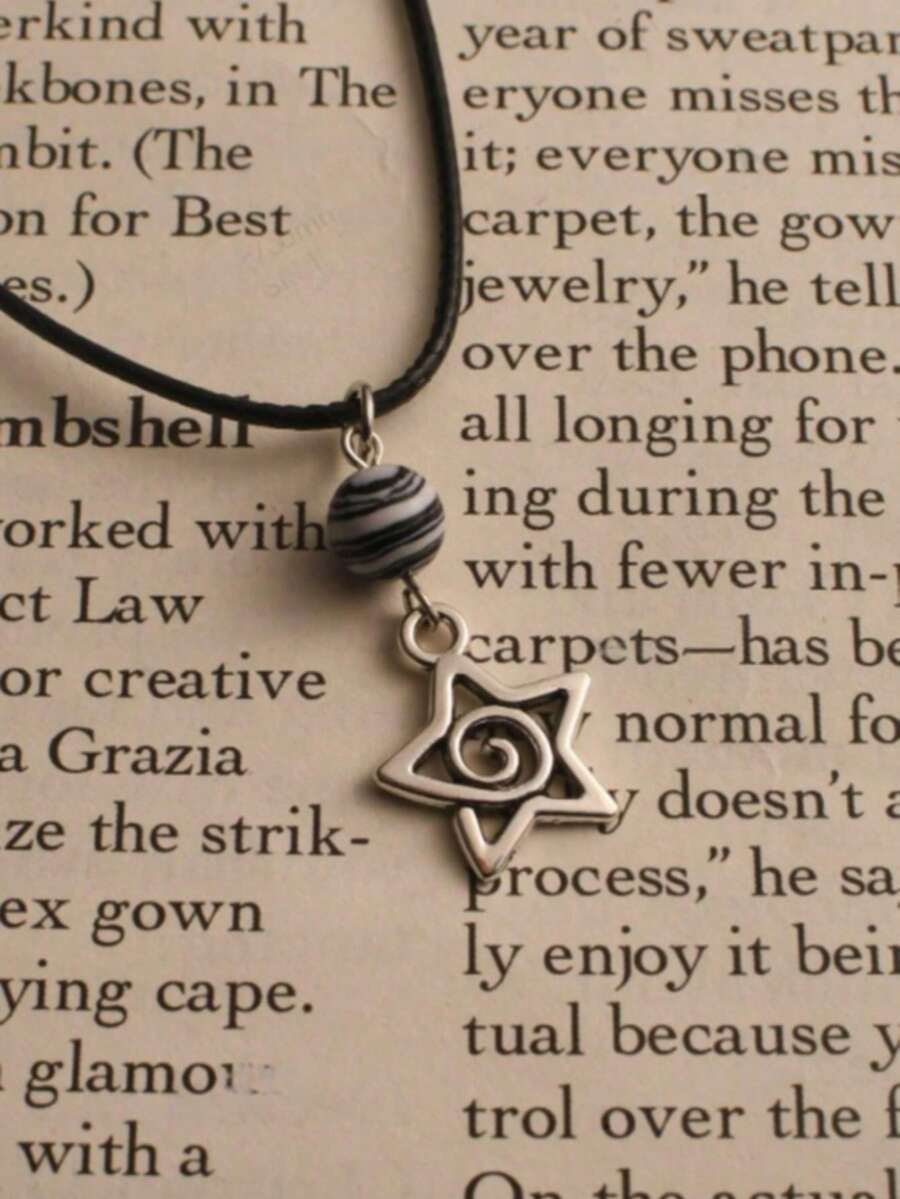 1pc Y2K Silver Swirl Star Pendant Necklace, Suitable As Aesthetic Jewelry Gift For Women - Planetary Swirl Pentagram - View 1