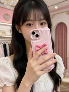 INS Style Sweet Peach Red 3D Bow Textured Phone Case Suitable For Apple 17 Pro Max, 17 Pro, 16 Pro Max, 15, 14 Pro, 13, 12 Pro, 14, 11, 13, Apple Phone Protective Case - Multicolor - View 2