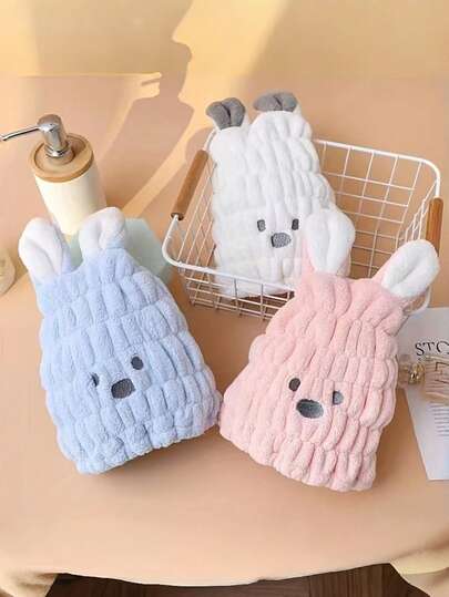 قبعة استحمام سميكة ماصة ذات تصميم أذن أرنب مرن، متوفرة بألوان متعددة قطعة واحدة