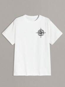 Camiseta casual de manga corta y cuello redondo con estampado de águila, ligera para hombre, de verano - Blanco - Ver 4