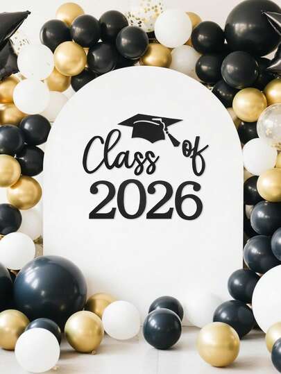 1套-2026届毕业背景布，含“2026届毕业快乐”字样贴纸，适用于毕业派对、气球拱门背景、室内外毕业派对拍照道具用品