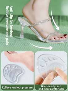 1 Pair Summer Sandal Forefoot Non-Slip Pads, Silicone Material Sweat-Absorbent Cushion Comfortable Insoles, Firmly Adhered With Adhesive Backing, Suitable For Girls - Clear - View 3