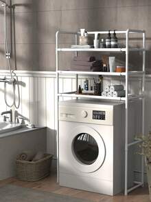 Kệ đựng đồ 3 tầng cho phòng tắm kèm thanh treo khăn và 3 móc treo, màu đen/trắng, chịu lực tốt, thích hợp để sắp xếp đồ đạc trong phòng tắm/phòng vệ sinh. - Nhiều màu - Xem 2