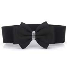 Fashion Adjustable Women's Elastic Wide Belt Plus Size Solid Color Elastic Bow Belt Bowknot Waistband Dress Jeans - 紅色 - 查看 6