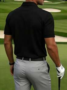 男士休闲纯色短袖 Polo 衫，夏季 - 黑色 - 查看 2