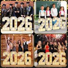 Decoración de graduación 2026 - Kit de arco con número 2026GRAD de 2 pies de largo precortado - Letrero de tablero de espuma collage - Decoración para la fiesta de reunión de la clase 2026 y el baile de graduación - Ver 9