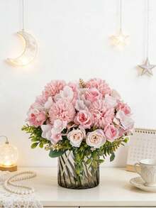 1/3PCS Artificial Flower Silk Tea Rose Bouquet Chrysanthemum Plastic Plant Bridal Bouquet Valentine's Day Holiday Plant Wedding Decoration DIY Wreath Materials, Bridal Hand-Held Flower Decoration Accessories, Wedding Car Decoration, Door Lintel Arch Decoration, Home, Restaurant, Bedroom, Vase Decoration, Birthday Party Decoration Materials New Year's Gifts, Valentine's Day, Graduation Gifts, Autumn Decoration - Pink - View 7