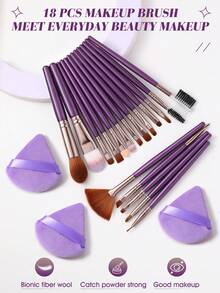 21件套化妆工具套装，包含：18支化妆刷套装+3个三角粉扑，一应俱全，新手友好 | 方便旅行携带，送礼佳品 | 新手/女性的完美之选 - 彩色 - 查看 3