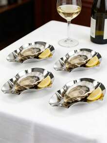 Bộ 6/12 đĩa thép không gỉ dùng đựng hàu, ốc sên, sò điệp, hấp hàu, đĩa nướng BBQ nhà hàng, đĩa đựng gia vị nước tương, xẻng xúc nồi kiểu Hàn Quốc, khay thìa canh, khay đựng gia vị gia đình hình bướm. - Bạc - Xem 2