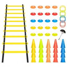 Agility Speed Ladder & Cones Set Includes Hurdles, Marker Rings, And Parachute For Football, Basketball, And Sports Drills And Coordination - Set 2 (1 Agility Ladder Plate + 20 - View 2