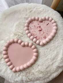 2个心形硅胶模具，带气泡边缘，3D珍珠边设计，石膏树脂DIY首饰托盘模具 - 心型泡泡模具 - 查看 3