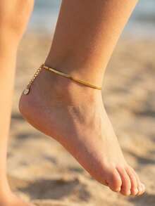 1pc Classic Stainless Steel Chain Anklet, Minimalist Chain Anklet Accessory For Summer Beach Vacation - Multicolor - View 1