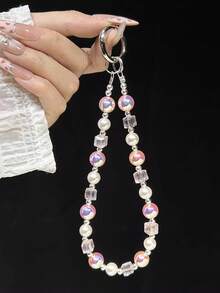 1件新款精致奢华韩式紫色贝壳水晶串珠优雅甜美高品质设计手机挂绳、相机挂绳、钥匙链 - 彩色 - 查看 7