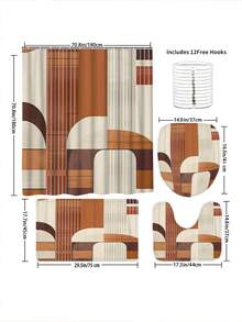 1/4pcs Bohemian Geometric Shower Curtain Set, Brown/White/Beige Polyester Shower Curtain, Bathroom Set With Bath Mat, Toilet Lid Cover - Machine Washable, Waterproof, Seasonal, Bathroom Window Curtain Shower Curtain Set - A - View 5