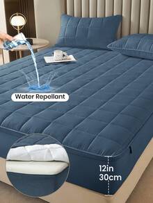 1件装防水六边拉链床垫保护套，绗缝舒适贴身，适用于12英寸厚床垫，适用于单人床/双人床/大号床/特大号床，透气静音，防尘，浅蓝色，亲肤，可机洗，优质拉链床垫套，理想的家居装饰，完美的节日礼物 - 蔚藍(30cm笠高) - 查看 11