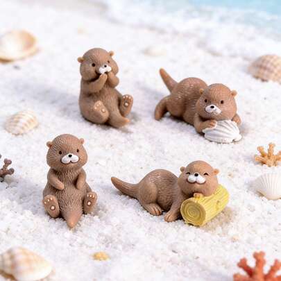 4pcs Otter Sculpture Decor, Otter Wonderland Garden Accessories, Mini Otter Figurines, Suitable For Moss Garden, Aquarium, Birthday, Engagement, Party, Wedding, Anniversary, Succulent Planter, Sand Tray, Desktop, Dashboard, DIY Moss Garden Aquarium