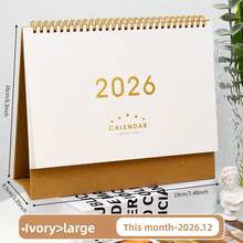 1本2026年复古牛皮纸桌面日历，烫金极简翻页月历，线圈装订，办公家居装饰，办公桌配件，办公用品，办公配件 - 長方形 - 查看 9
