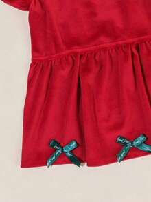 一套公主风可爱时尚蝴蝶结连衣裙套装，方便穿脱的狗狗衣服，节日版 - 紅色 - 查看 7