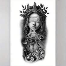 Northern Oracle: Blindfolded Goddess Temporary Tattoo - When The Gods Took Away Her Sight, They Granted Her The Power To See Through Fate. Made With Plant-Based Ingredients, Lasting Up To 15 Days. Perfect For Halloween - Black - View 6