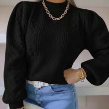 Women's Popcorn Knit Blouse Knitting Fashion Blogger Simple Wool-Like Fabric Knitted Cable Stitch Evening Holiday Office Home Daily - màu đen - Xem 3