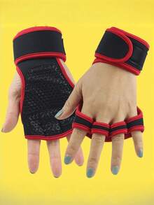 Breathable Unisex Fingerless Fitness Gloves, Suitable For Weightlifting And Workout, With Adjustable Wrist Strap, Breathable Polyester Mesh, Gym Accessories - Red - View 7