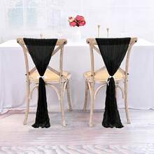 2 Peças Conjunto de Fitas para Encosto de Cadeira de Casamento em Formato de Laço, Adequado para Eventos de Casamento, Festa e Decoração de Capa de Cadeira de Banquete - Preto - Visão 6