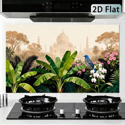 1 miếng dán trang trí tường bếp tự dính, họa tiết cây nhiệt đới, dễ lắp đặt và vệ sinh, chống dầu mỡ, thích hợp cho tường phòng ăn, phòng khách và nhà bếp.