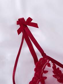 女士三件套薄纱蕾丝吊带睡裙及丁字裤套装 - 花卉刺绣，可调节肩带，性感睡衣（绿色、粉色、酒红色） - 彩色 - 查看 6