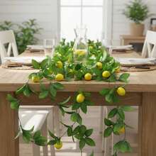 1/2pcs, Approx. 230cm Long Artificial Plastic Lemon Vine, Rustic Style, Yellow Lemons With Green Curved Leaves, Vein Texture, Realistic Fruit Details, Artificial Plant Garland, Suitable For Wall Decor, Wedding Decor, Party Decor, Balcony & Garden, Spring/Summer - Green - View 4