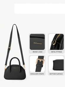 女士小号手提斜挎包，PU皮革材质，配有可调节肩带，简约迷你圆顶包，黑色PU皮革手提钱包 - 彩色 - 查看 4