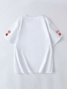 Áo thun ngắn tay nữ cỡ lớn in hình nơ dâu tây dễ thương, thích hợp mặc thường ngày vào mùa xuân/hè, các dịp lễ hội, là món quà tuyệt vời dành cho bạn gái, bạn trai và bạn bè. Màu trắng. - trắng - Xem 4