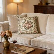 2 件装法式复古宫廷风粉色玫瑰抱枕套，奢华花卉图案抱枕套，涤纶面料，拉链封口，单面印花，适用于家居沙发、床、椅子、农舍户外露台装饰 - 粉綠色 - 查看 3