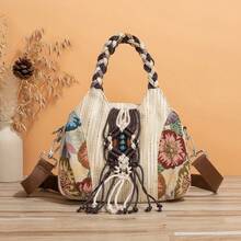 1pc (Random Cut) Bohemian Handmade Woven Owl Tote Shoulder Bag, Multi-Functional Multi-Compartment Handbag & Crossbody 2-In-1, Crochet Bags - Mustard Yellow - View 5