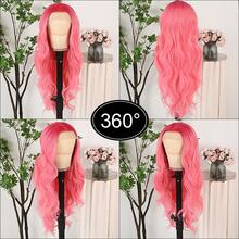 13X4 Free Part Black Green Highlights Body Wave Lace Front Wigs Pre Plucked Soft Long Wavy Hair Wigs Heat Resistant Wave Wigs Glueless Christmas Wig Long Wavy Synthetic Lace Front Wigs For Women Perfect For Daily Wear & Parties - 漸層粉紅色 - 查看 7