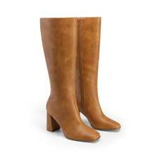 Women's Square Toe Gogo Boots Chunky Heel Classic Solid Color Knee High Boots With Side Zip Fashionable Tall Boots - Màu vàng - Xem 8