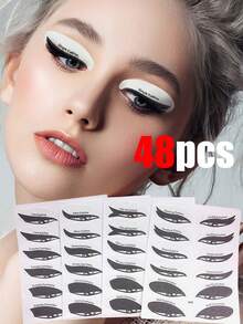 全新48件套专业眼线眼影模板套装，包含24对眼妆模板、眉形模板、无纺布眼影化妆贴纸，8种不同设计的西式眼线眉形模板，眼线辅助化妆工具，猫眼线辅助贴纸，狐狸眼妆模板，眼线模板贴纸。 - 彩色 - 查看 11