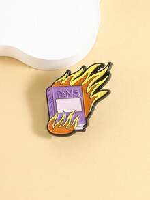 Burning DSM-5 Flame Book Lapel Pin, Dark Satirical Anti-Diagnosis Label Style, Purple Cover Wrapped In Orange-Yellow Flames With Clear Texture Layers, Psychological Practitioner Mental Health Field Self-Mockery Accessory - Multicolor - View 8