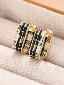 1 Pair Fashion Versatile Elegant Plaid Design Earrings, Suitable For Women's Daily Casual, Commute, Party And Decoration (Stripe Pattern Not Fixed) - Multicolor - View 7