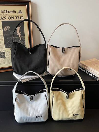 2026 New Fashion Colorblock Women's Handbag, Portable Shoulder Tote Bag, Snack Storage Bag, Stroller Organizer Bag, Striped Fabric Waterproof Durable Ladies Bucket Bag, Small Size