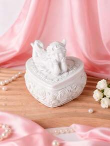 Elegante caja de joyería de resina con querubín en forma de corazón - Decoración con inspiración vintage para el tocador, dormitorio. Perfecta para guardar collares, aretes. Un encantador regalo para ella, que agrega una estética romántica a la decoración del hogar y la organización de joyas - Multicolor - Ver 5
