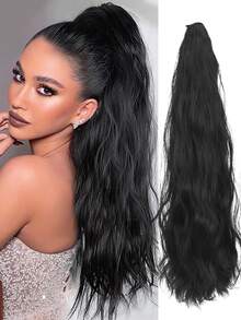 20英寸爪夹波浪卷发马尾假发，合成耐热假发片，自然蓬松懒人夹式马尾发圈，马尾发圈，爪夹，接发 - 彩色 - 查看 9