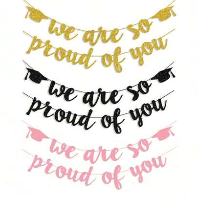 1 Piece, 2026 Graduation Party Decoration Gold, Pink, Black Glitter "We Are Proud Of You" Graduation Banner, 2026 Graduation Decoration Gold, Pink, Black Congratulations To Graduates Party Decoration