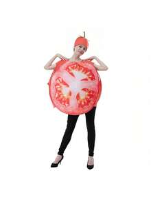 1 Set Red Tomato Cosplay Jumpsuit [Hat + Jumpsuit], Fruit Series Costume For Halloween, Christmas Party, Surprise Role Play - Tomato - View 4