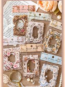 10pcs Hollow Embossed European Style Flower Photo Frame Materials, Vintage Decorative Paper For DIY Crafts, Scrapbooking, Journals - Hollowed-out Embossed Retro Frame Collage Card - View 3