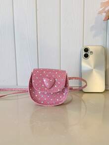1pc Girls' PU Mini Crossbody Bag, Fashion Sequin Heart-Shaped Saddle Bag, Versatile Compact Lipstick Case, Chic Spring Outing Coin Purse, Magnetic Closure, Suitable For Outings, Dining, Spring Hiking, Great Gift Choice - A - View 9