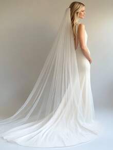 Signature Soft Long Thin Tulle Wedding Veil, Single Layer, Clean Edged, Simple Bridal Veil - Multicolor - View 1
